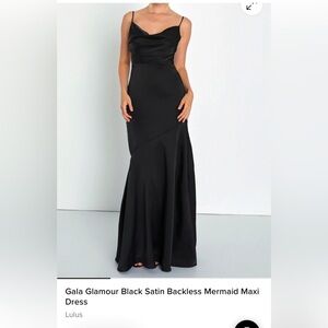 Lulu's Elegant Black Satin Backless Gown